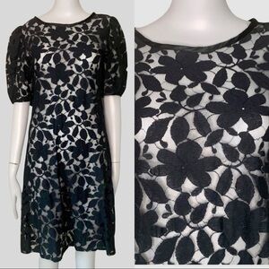 KATHRYN CONOVER Vintage Black Lace Embroidered Shift Dress Size 8